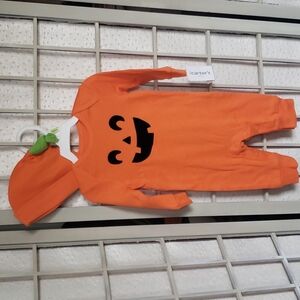 Carter's Halloween Pumpkin bodysuit with matching hat new